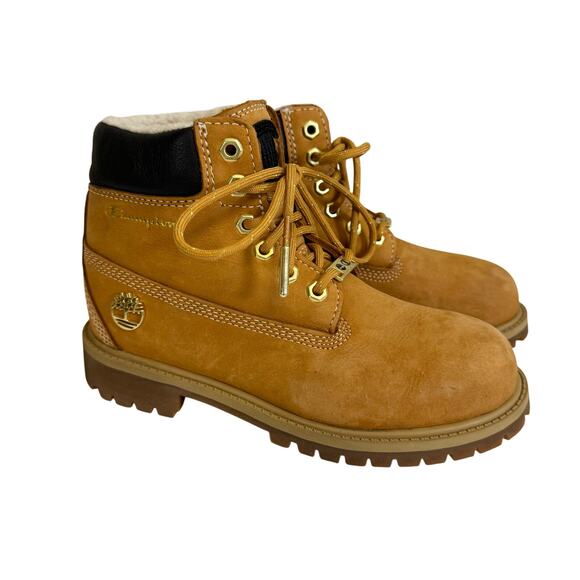 Champion Timberland Premium 6” Shearling Boot Wheat Nubuck Boys 2.5 Waterproof